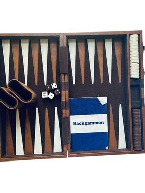 Vintage Faux Leather Backgammon
Set Briefcase - Complete with Rulebook & Dice